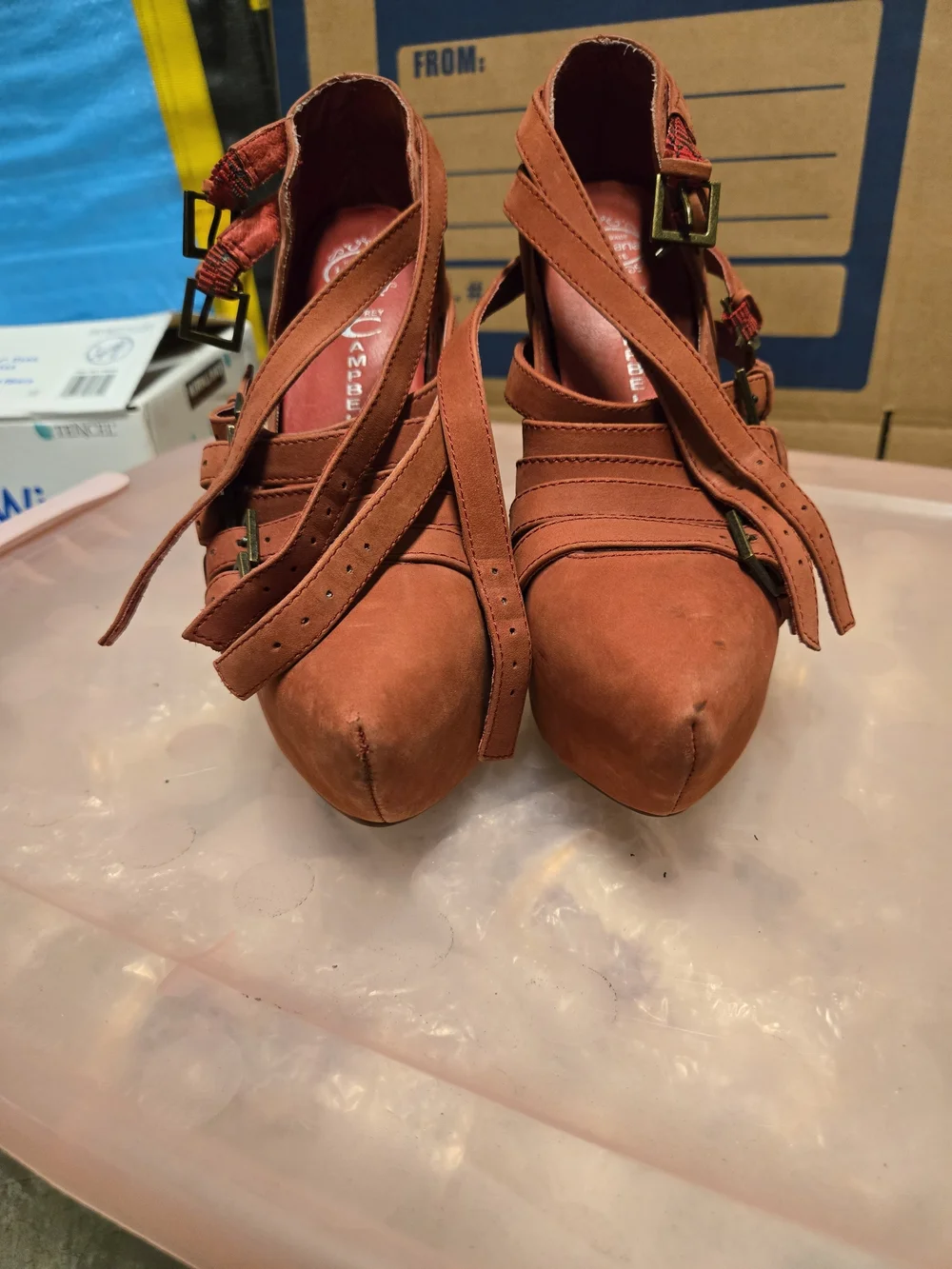 Jeffrey Campbell Rust Pointed-Strap Platform Heels